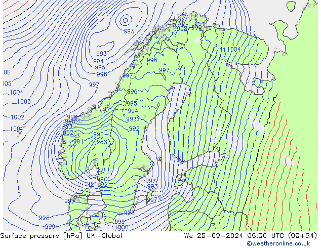 Surface pressure UK-Global We 25.09.2024 06 UTC