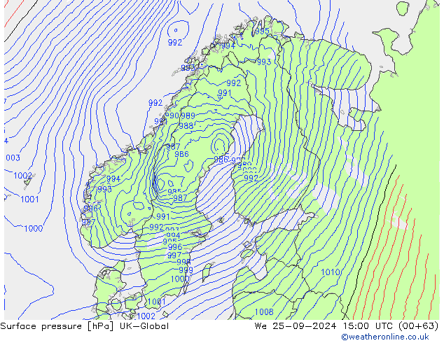 Atmosférický tlak UK-Global St 25.09.2024 15 UTC