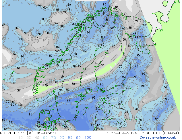 RH 700 hPa UK-Global Th 26.09.2024 12 UTC