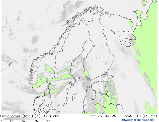 Cloud cover (total) UK-Global We 25.09.2024 18 UTC