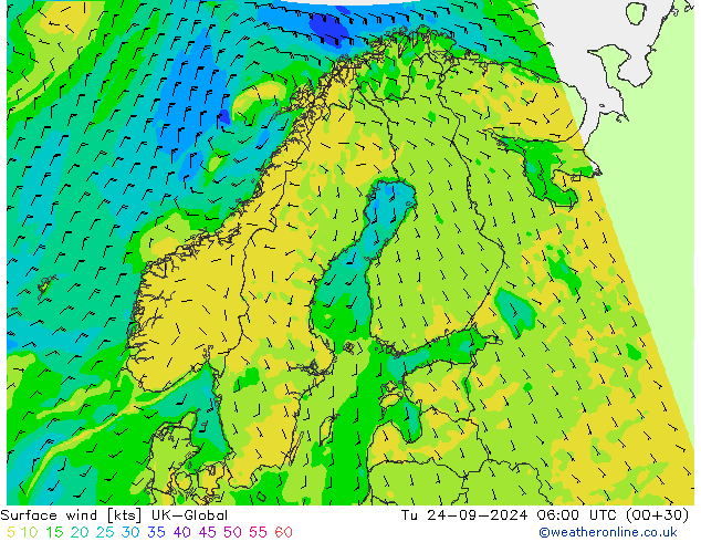 Vento 10 m UK-Global Ter 24.09.2024 06 UTC