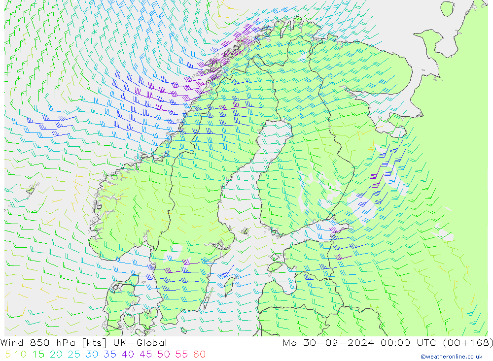 ветер 850 гПа UK-Global пн 30.09.2024 00 UTC