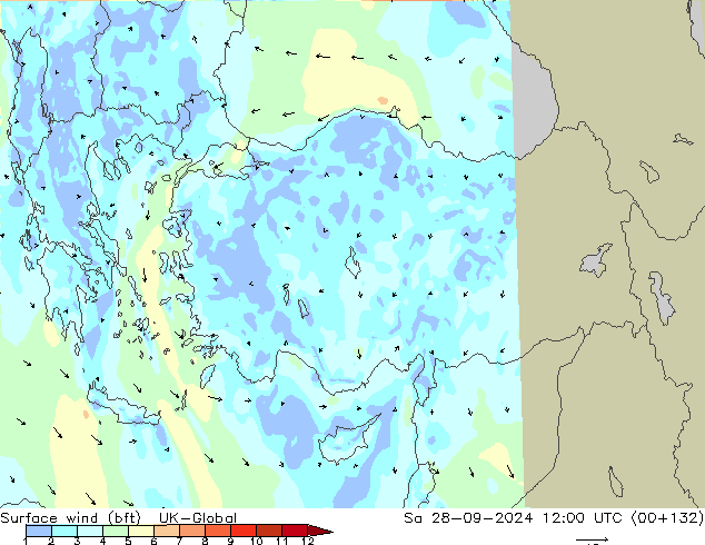 Surface wind (bft) UK-Global Sa 28.09.2024 12 UTC