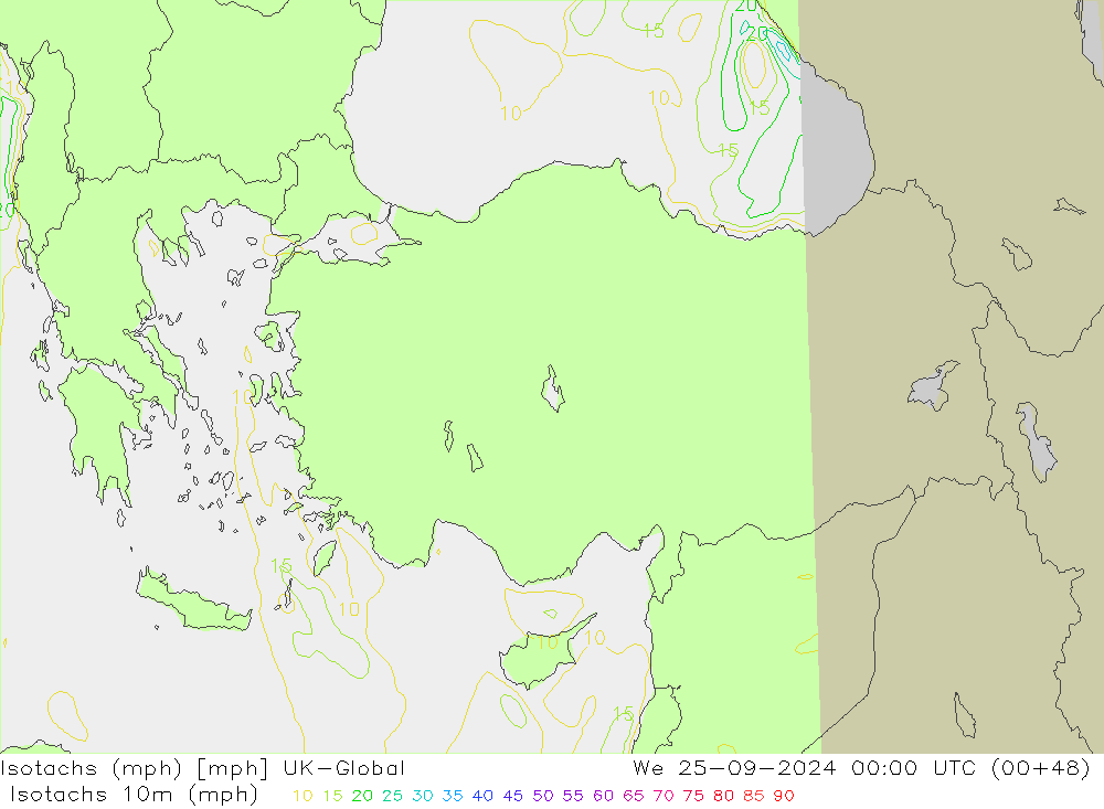 Isotachs (mph) UK-Global St 25.09.2024 00 UTC