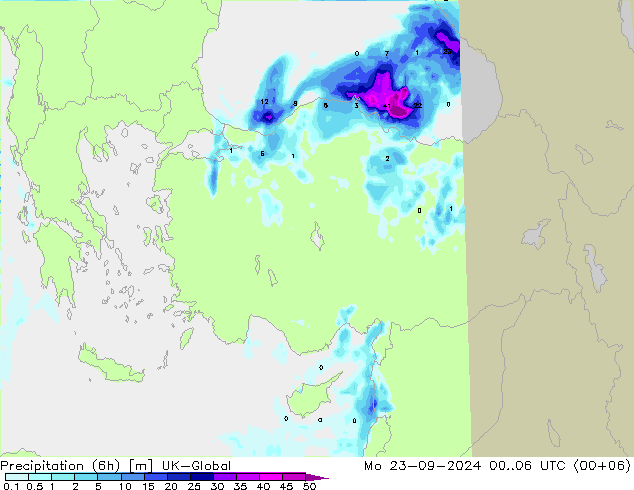 Precipitazione (6h) UK-Global lun 23.09.2024 06 UTC