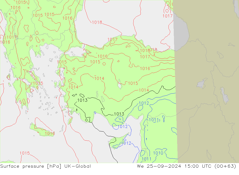 pression de l'air UK-Global mer 25.09.2024 15 UTC