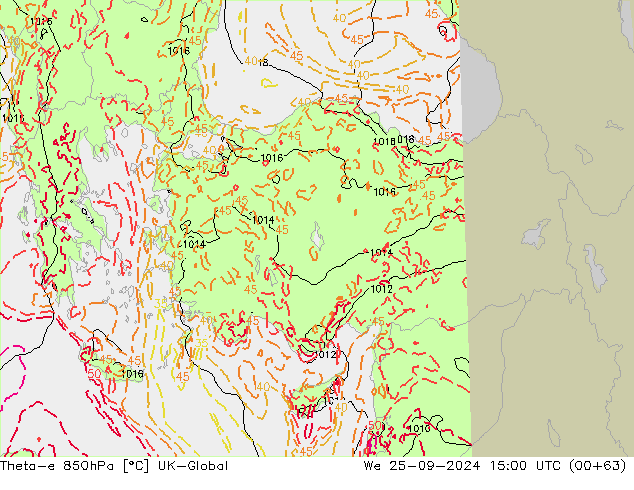 Theta-e 850hPa UK-Global  25.09.2024 15 UTC