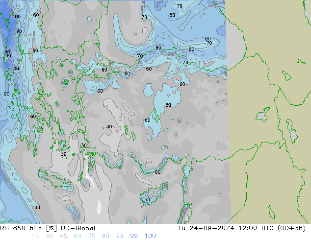 RH 850 hPa UK-Global Tu 24.09.2024 12 UTC