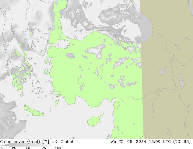 Nuages (total) UK-Global mer 25.09.2024 15 UTC