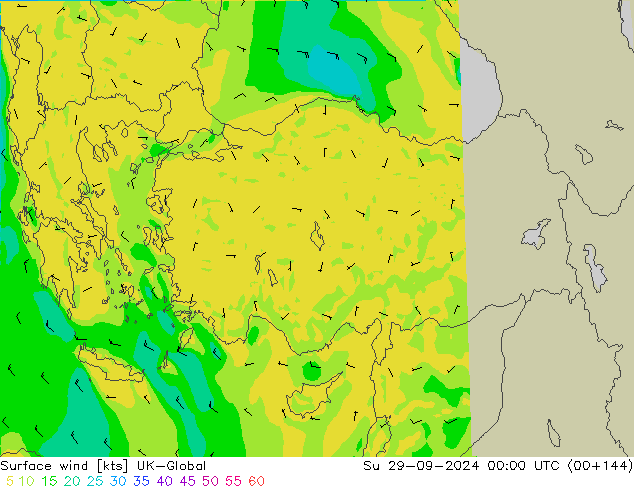 Surface wind UK-Global Su 29.09.2024 00 UTC