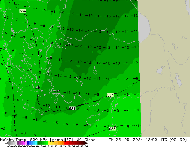 Height/Temp. 500 hPa UK-Global Th 26.09.2024 18 UTC