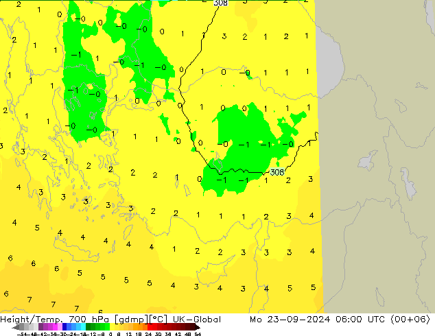 Height/Temp. 700 hPa UK-Global lun 23.09.2024 06 UTC