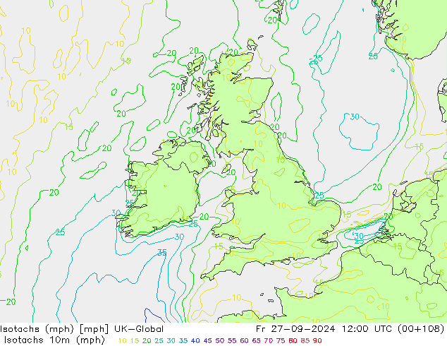 Isotachs (mph) UK-Global Fr 27.09.2024 12 UTC