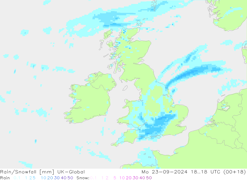 Regen/Sneeuwval UK-Global ma 23.09.2024 18 UTC