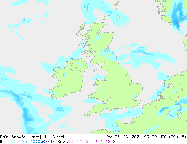 Rain/Snowfall UK-Global We 25.09.2024 00 UTC