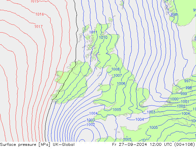 Surface pressure UK-Global Fr 27.09.2024 12 UTC