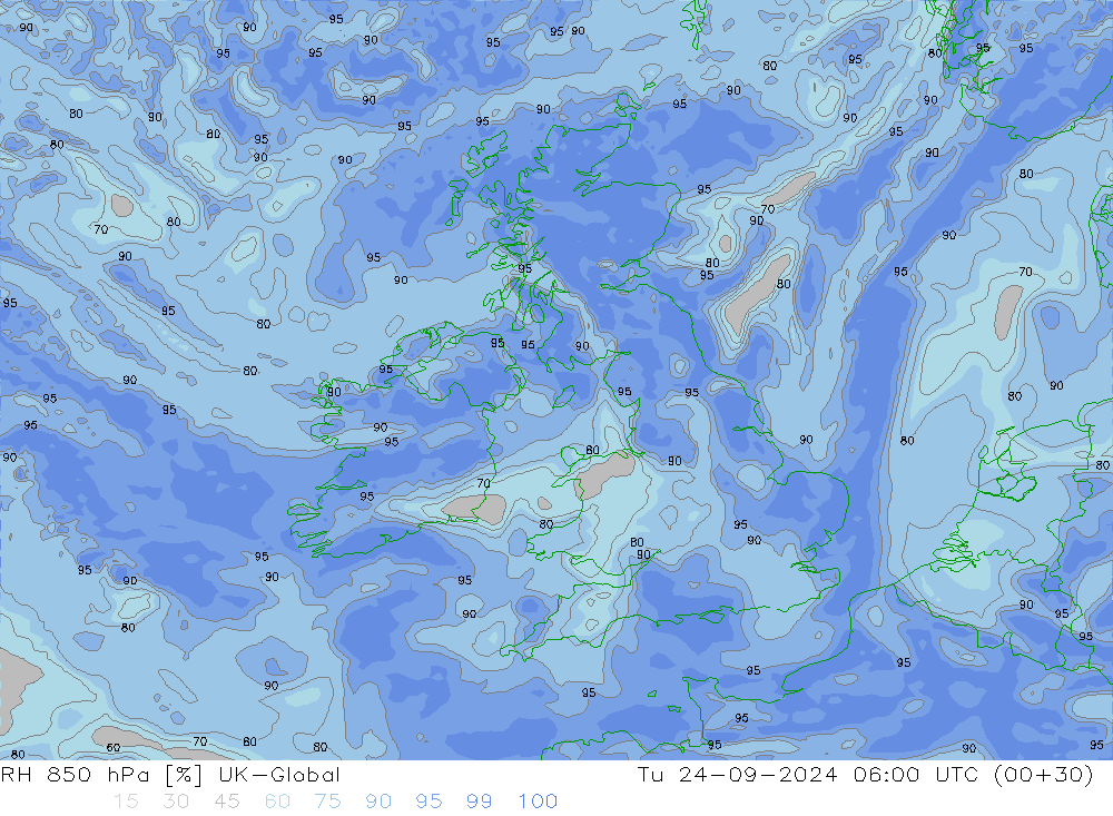 RH 850 hPa UK-Global Ter 24.09.2024 06 UTC