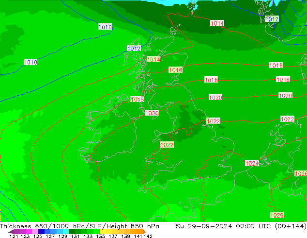 Thck 850-1000 hPa UK-Global Su 29.09.2024 00 UTC