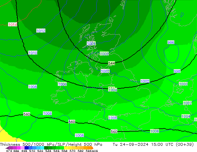 Thck 500-1000hPa UK-Global Tu 24.09.2024 15 UTC