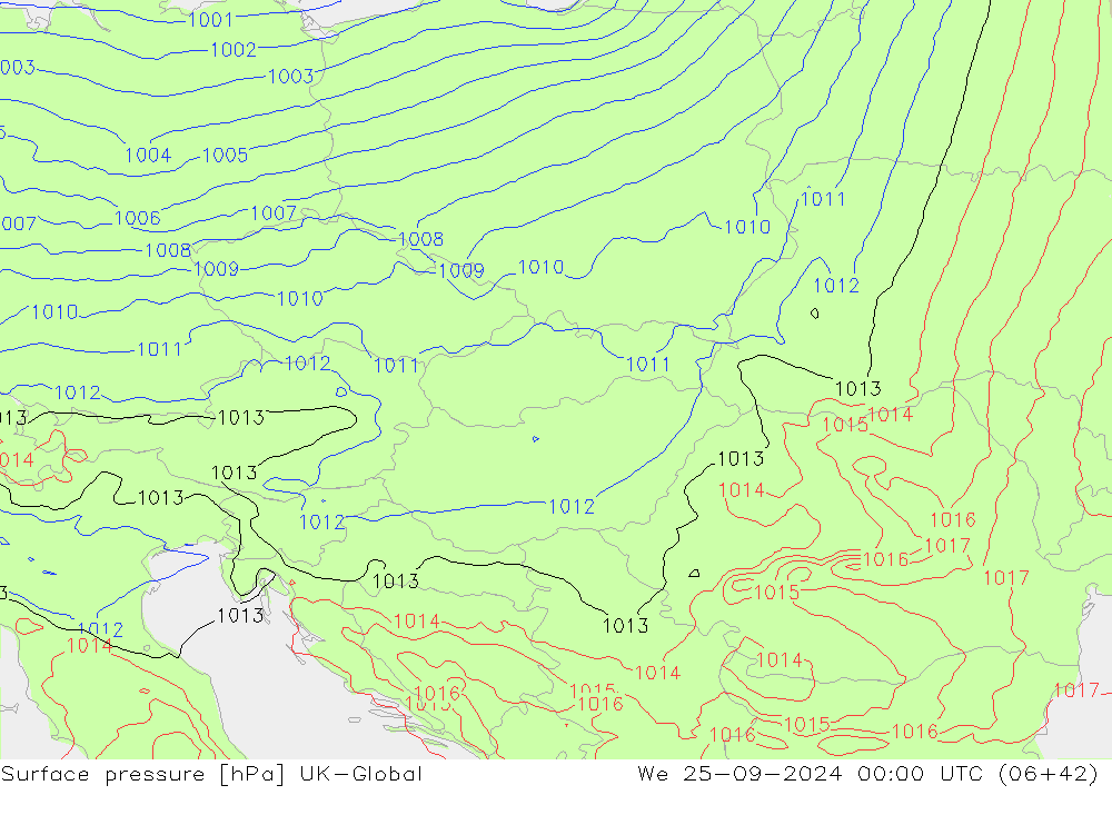 Surface pressure UK-Global We 25.09.2024 00 UTC