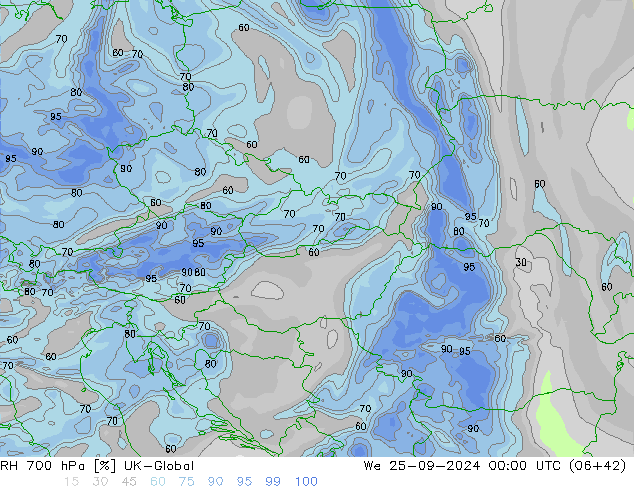 RH 700 hPa UK-Global We 25.09.2024 00 UTC