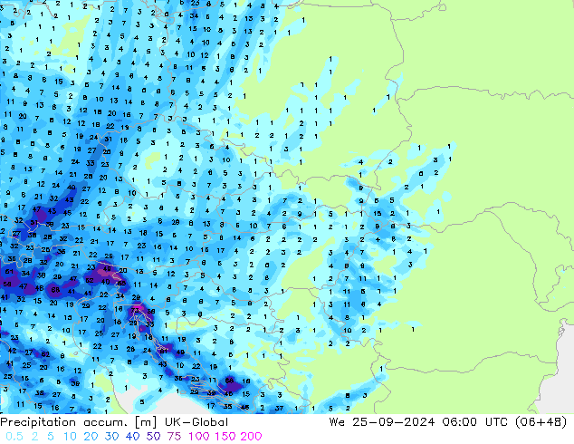 Precipitation accum. UK-Global We 25.09.2024 06 UTC