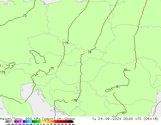 Height/Temp. 950 hPa UK-Global Tu 24.09.2024 00 UTC