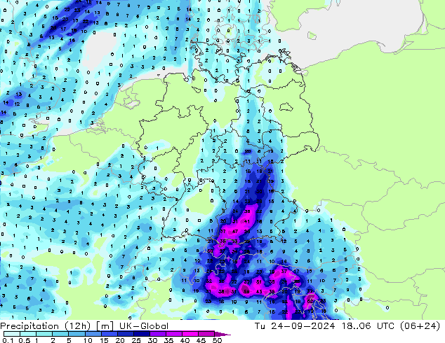 Yağış (12h) UK-Global Sa 24.09.2024 06 UTC