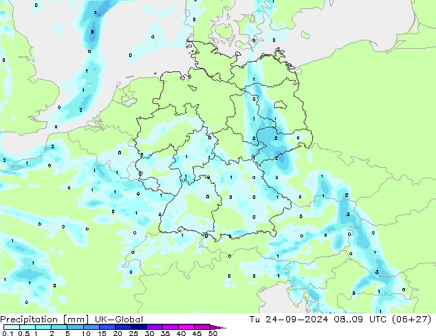 Precipitation UK-Global Tu 24.09.2024 09 UTC