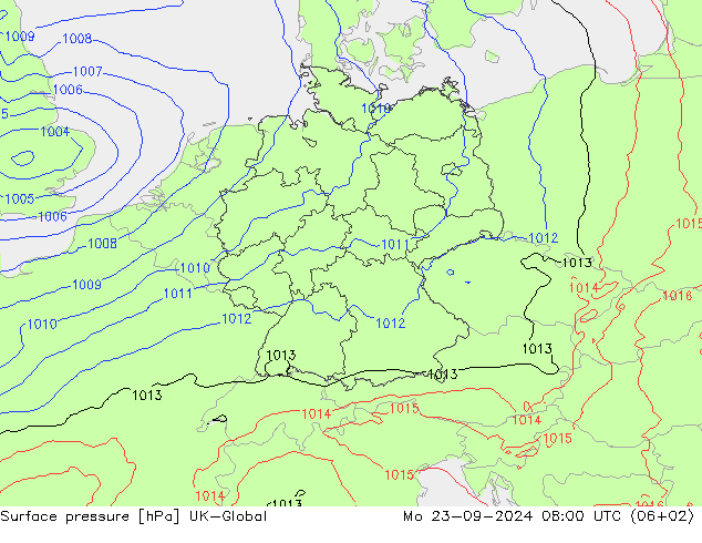 Surface pressure UK-Global Mo 23.09.2024 08 UTC