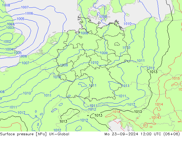 Surface pressure UK-Global Mo 23.09.2024 12 UTC