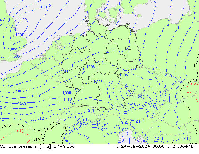 Surface pressure UK-Global Tu 24.09.2024 00 UTC