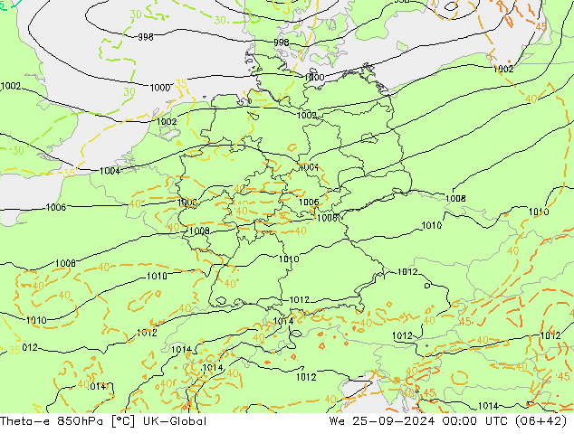 Theta-e 850hPa UK-Global We 25.09.2024 00 UTC