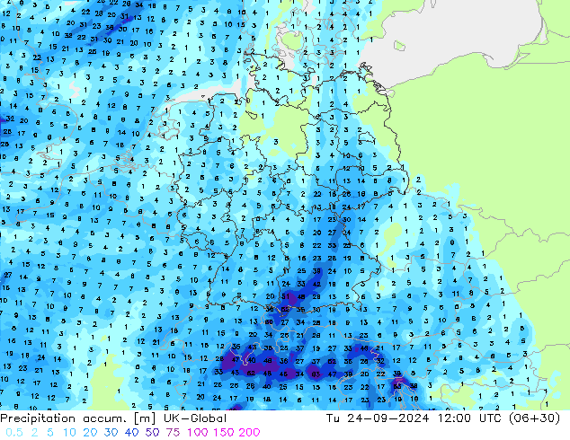 Precipitation accum. UK-Global  24.09.2024 12 UTC