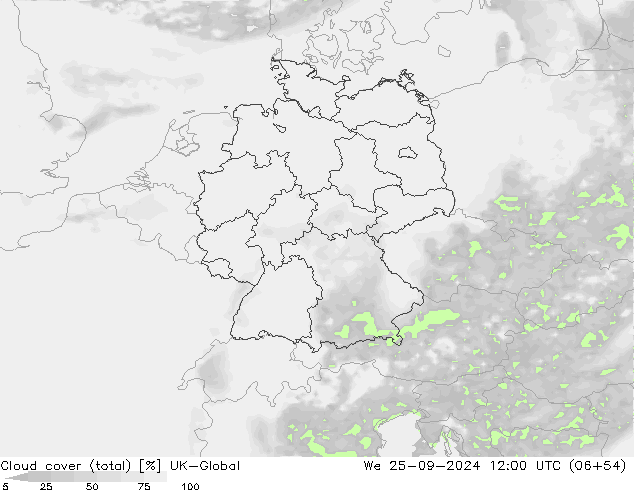 Bulutlar (toplam) UK-Global Çar 25.09.2024 12 UTC