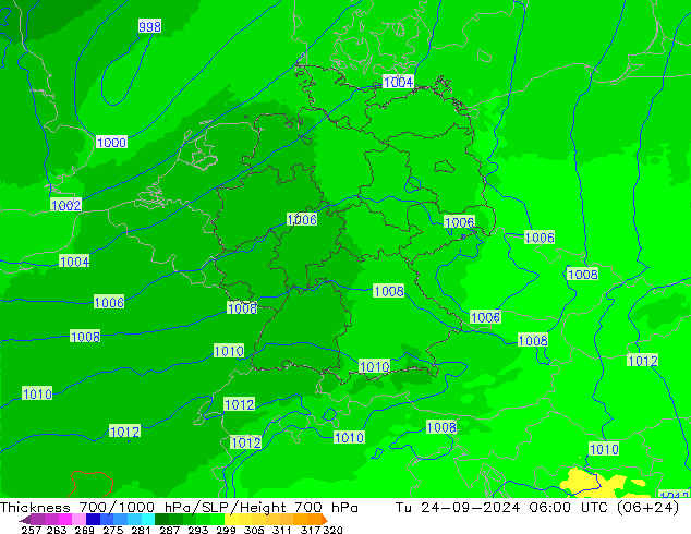 Thck 700-1000 hPa UK-Global Ter 24.09.2024 06 UTC