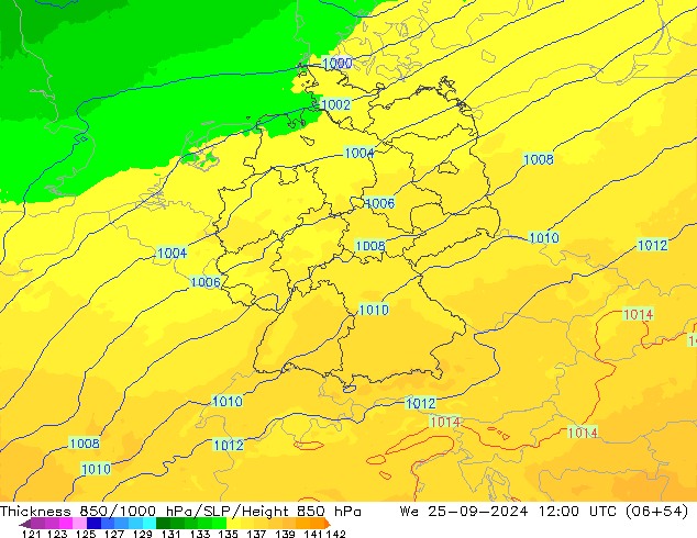 Thck 850-1000 hPa UK-Global mer 25.09.2024 12 UTC