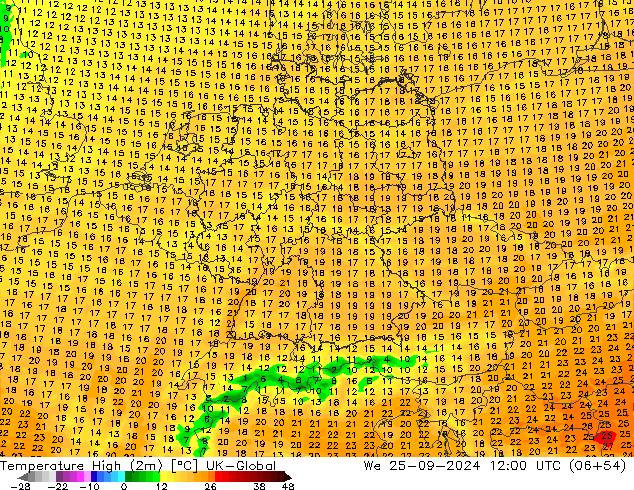 Temperature High (2m) UK-Global We 25.09.2024 12 UTC