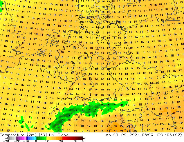 Temperatura (2m) UK-Global lun 23.09.2024 08 UTC