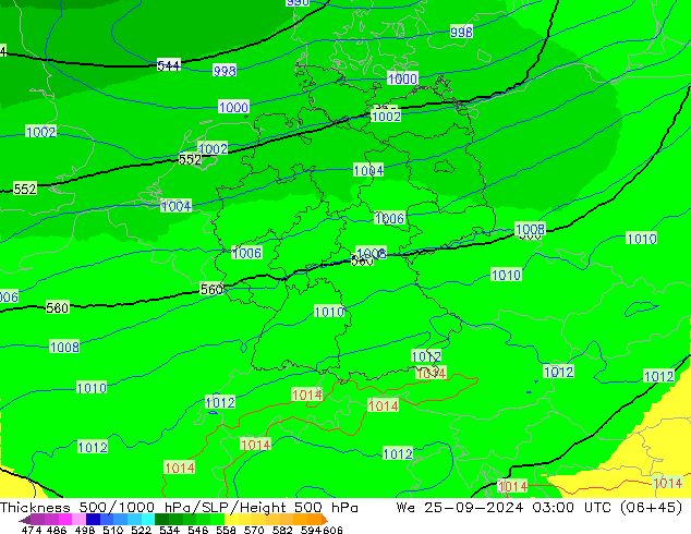 Thck 500-1000hPa UK-Global St 25.09.2024 03 UTC