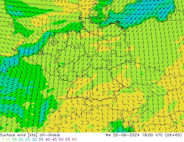 Surface wind UK-Global We 25.09.2024 18 UTC