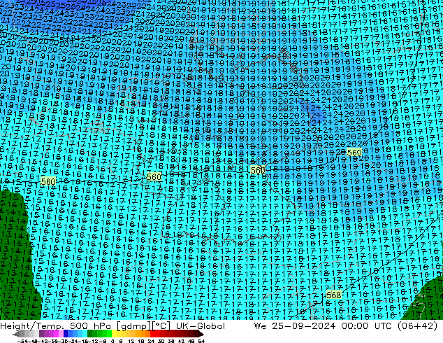 Height/Temp. 500 гПа UK-Global ср 25.09.2024 00 UTC