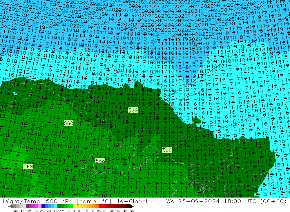 Height/Temp. 500 hPa UK-Global Qua 25.09.2024 18 UTC