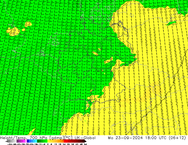 Height/Temp. 700 hPa UK-Global Mo 23.09.2024 18 UTC