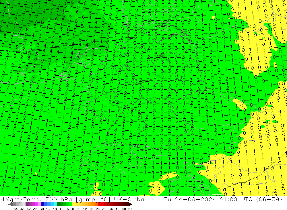 Yükseklik/Sıc. 700 hPa UK-Global Sa 24.09.2024 21 UTC