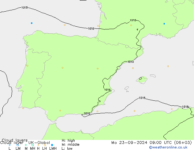 Cloud layer UK-Global Mo 23.09.2024 09 UTC