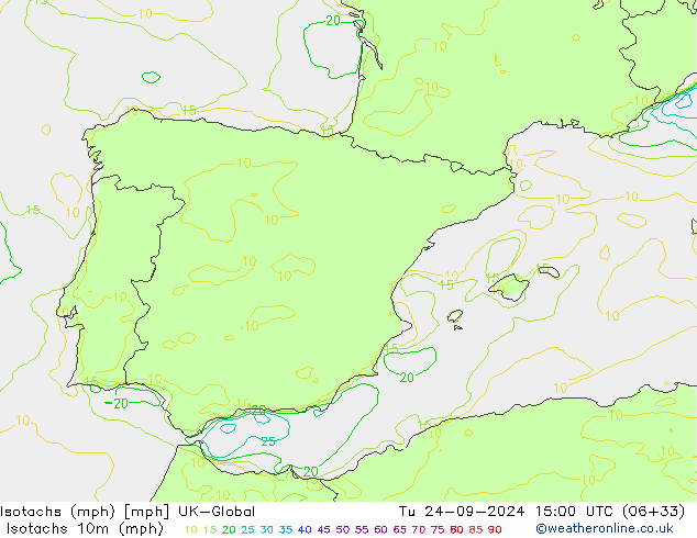 Izotacha (mph) UK-Global wto. 24.09.2024 15 UTC