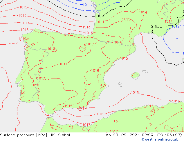 приземное давление UK-Global пн 23.09.2024 09 UTC