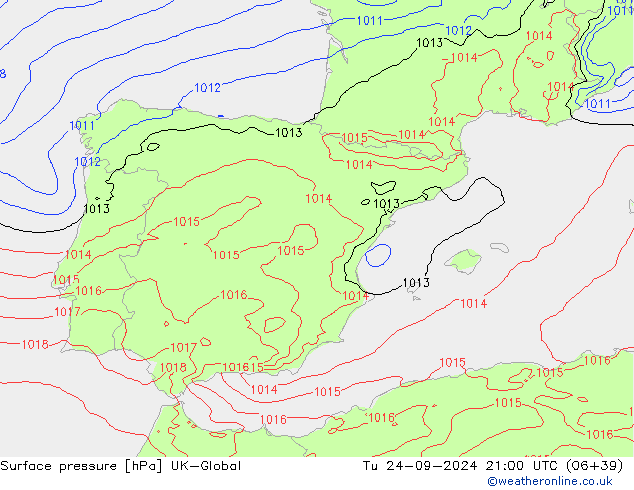 приземное давление UK-Global вт 24.09.2024 21 UTC