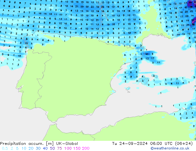 Precipitation accum. UK-Global mar 24.09.2024 06 UTC